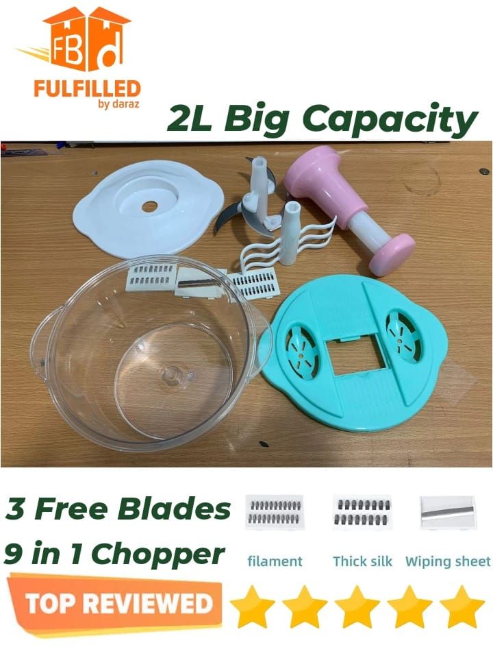 HandCare 2000ML Manual Food Chopper – Speedy Hand Pull Vegetable & Meat Cutter