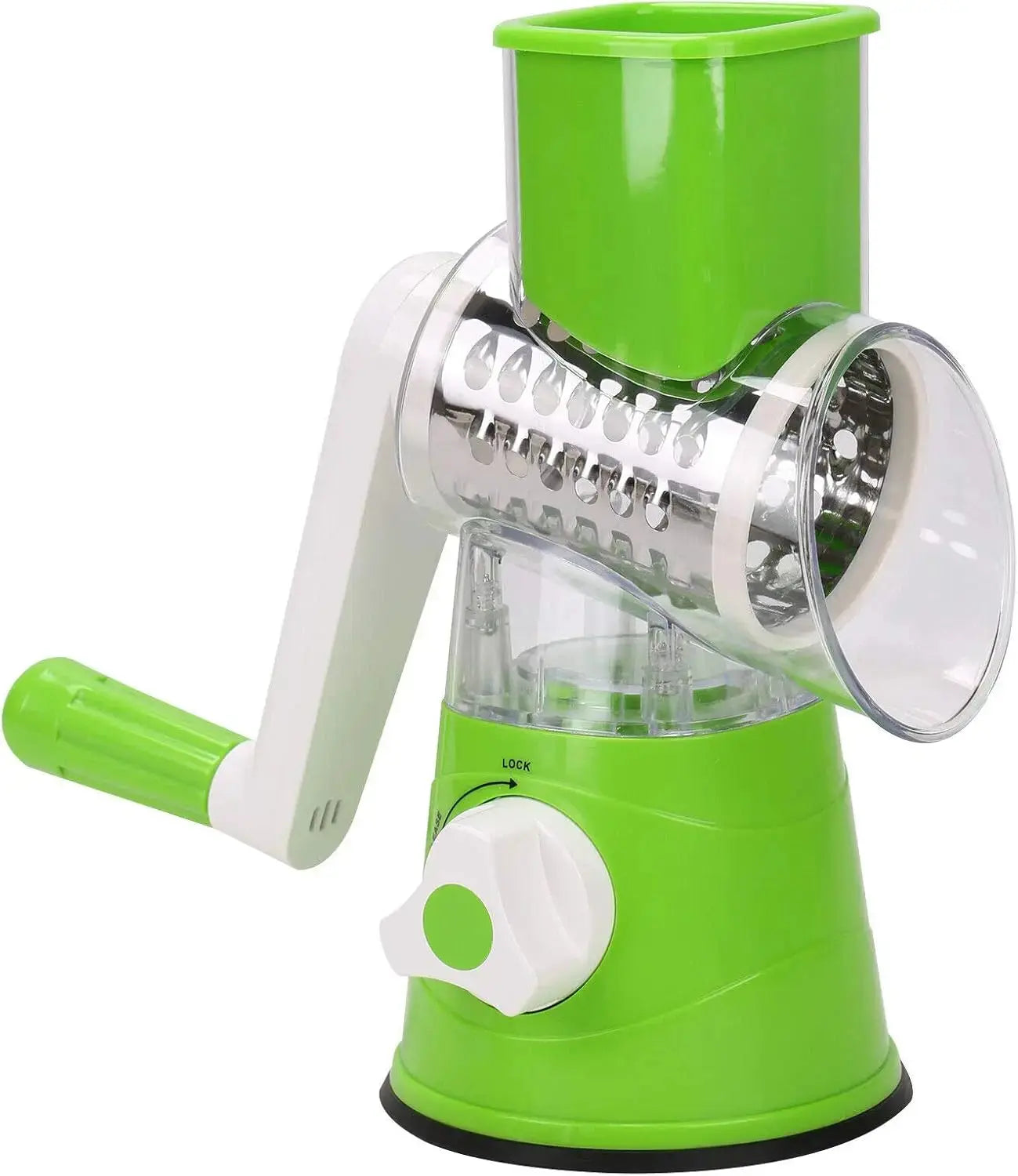 HandCare Rotary Drum Vegetable Chopper – Fast Hand Crank Grater & Slicer with Suction Base (Green) HandCare