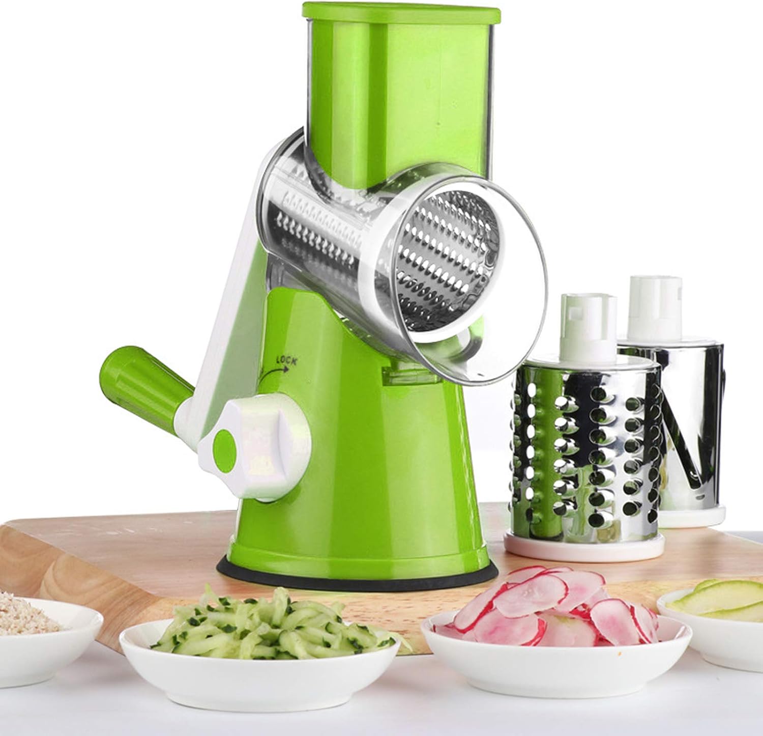HandCare Rotary Drum Vegetable Chopper – Fast Hand Crank Grater & Slicer with Suction Base (Green)